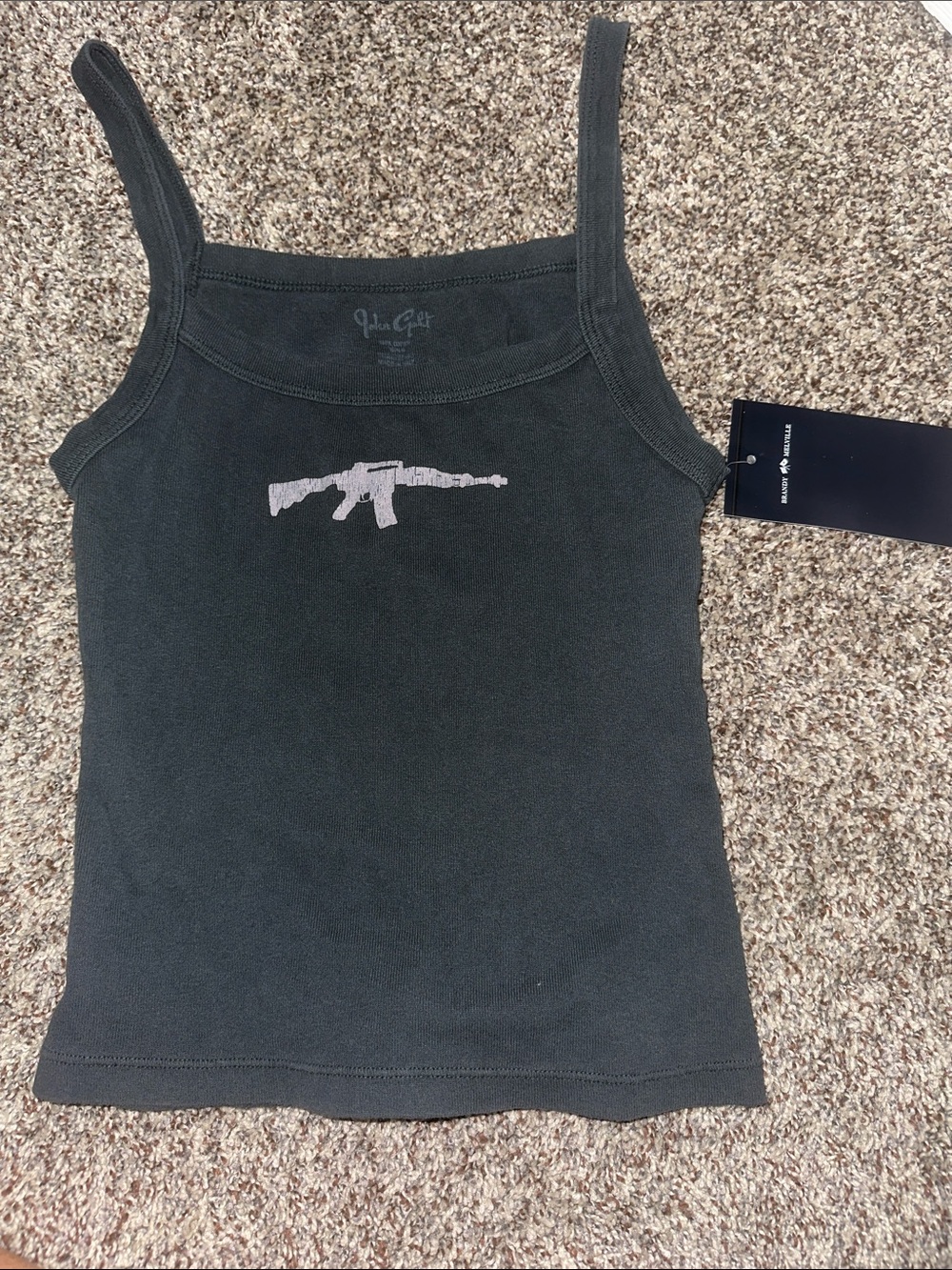 Brandy Melville Black BelleTank Top with Gun Graphic